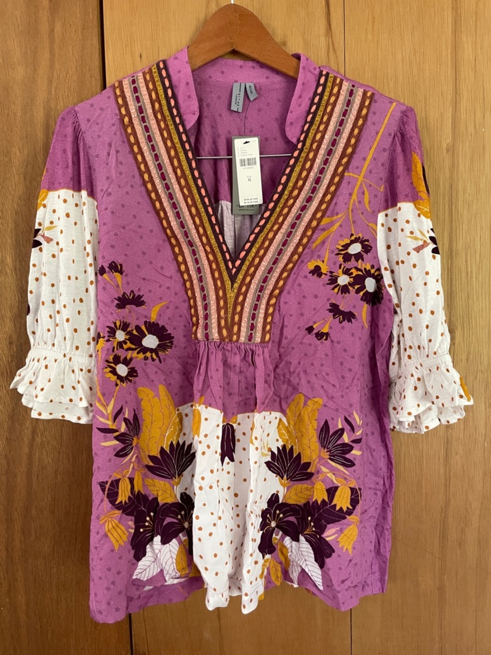 Boho Floral V-Neck Tunic in Purple and White